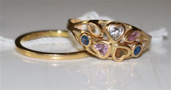 18ct gold band and 18ct gold gem set ring